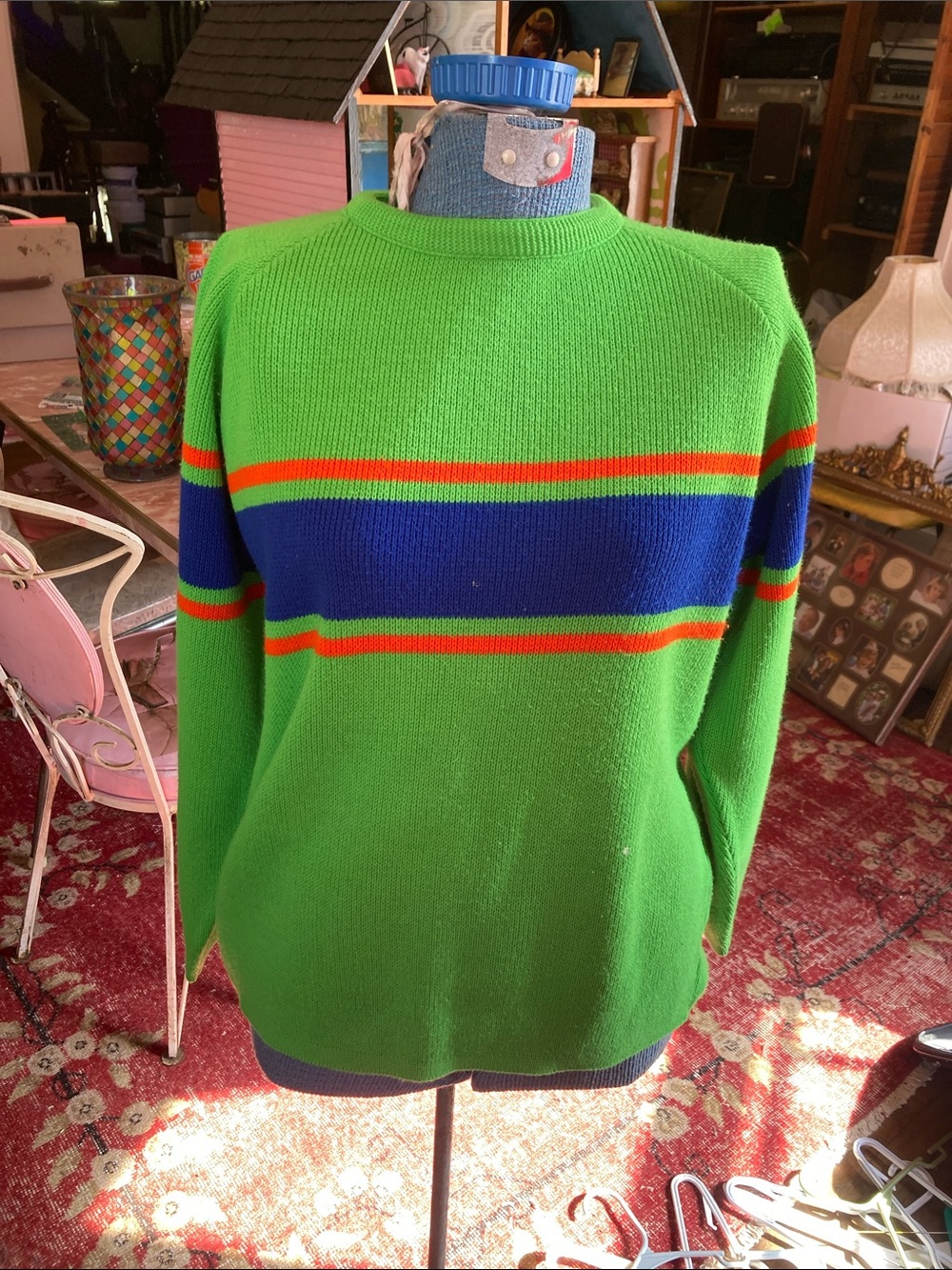 Men's Green Striped Crewneck Sweater